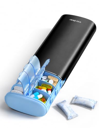 Image of Vaydeer Metal 7 Day Travel Pill Organizer 2 Times a Day, Built-in Desiccant