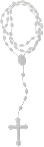 Galepromot White Plastic Rosary Beads Luminous Necklace Catholicism Prayer Religious Jewelry, Cross Necklace for Women, Cross Necklace for Men, Women's Chain Necklaces, Men's Necklaces