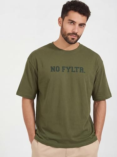 Image of FYLTR Men's Relaxed Fit Oversized T-Shirt | Cotton Blend | Round Neck and Half Sleeves Casual T-Shirt | Comfortable Summer Wear