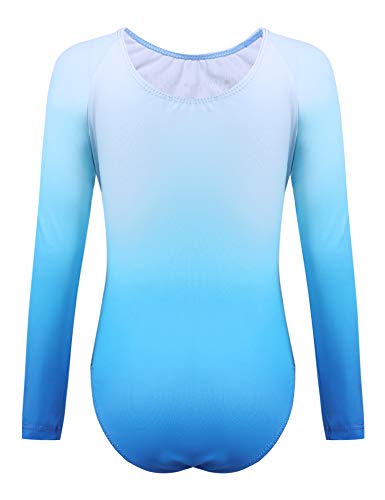 Zaclotre Kid Girls Gymnastic Leotard Long Sleeve Color Gradient Sparkly Ballet Dance One Piece Outfit