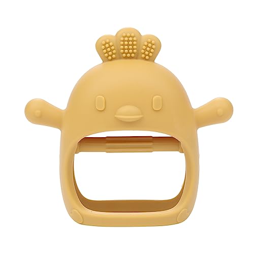 Image of AIXMEET Baby Teething Toys - Silicone Baby Teether for 0-6 Months, Mitten Teether for Soothing Sore Gums, Yellow