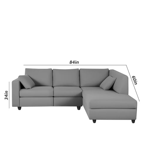 Image of Florian RHS 4 Seater L Shape Sofa Set for Living Room (Dark Grey Fabric) Premium Fabric Sofa