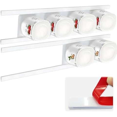 4 Pack Yogurt Organizer for Fridge, Yogurt Fridge Holder, Yogurt Holder with Adhesive Tapes for 3.75 Inch Yogurt, Yogurt Holder Tapes for Greek and Vegan Yogurt Cover