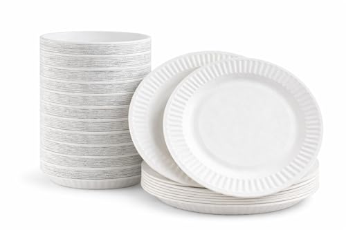 100 Pack of 9-inch Disposable Paper Plates 18cm White Paper Plates Perfect for Everyday use Ideal for BBQs Parties and Events.