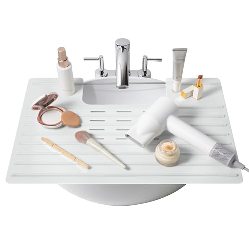 Maplefield Bathroom Sink Cover for Counter Space Heat Resistant Silicone Sink Mat for Your Beauty Routine Small Bathroom Space Saver Sink Cover for Makeup (Gray Large 22 x 15 x 2 Inches)