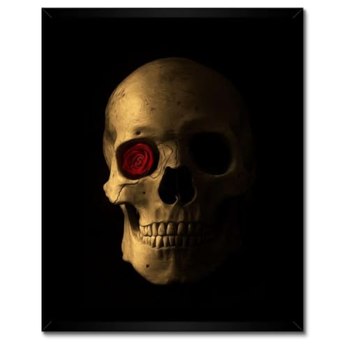 Tête de mort avec une rose affiche encadrée blanc cadre décoration murale 40x50