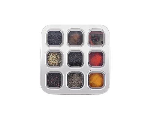 Image of Tosaa Stainless Steel Plain Masala (Spice) Box /Dabba /Organiser With See Through Lid With 9 Containers (14)