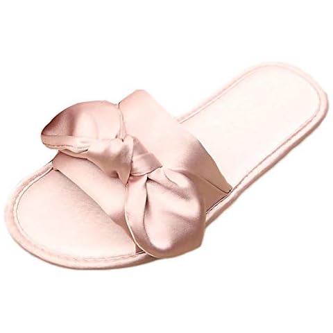 Women's Sandals and Slippers Satin Bow Home Sandals Non-Slip Breathable Home Women's Bride Slippers Summer Pink Cover