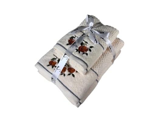 Image of SENSES By Riba Cotton Embroidered Towel Set, 550 GSM Soft & Absorbent, Antimicrobial, Oeko-Tex Certified | Ideal for Home & Gifting, Pack of 4 (2 Bath 27 inchX50 inch + 2 Hand Towels 16 inchX26 inch) - Style 15