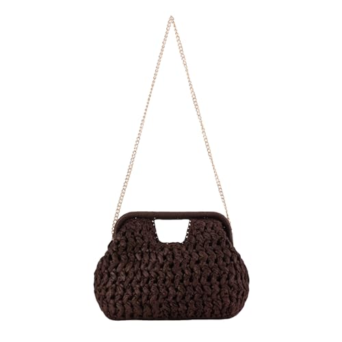 Image of Women Straw Drawstring Bucket Purse Small Tote Shoulder Handbag Hollow Out Cross-body Bag for Summer,Beach | Straw