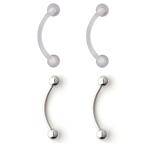 Ruifan 4PCS Clear Bioflex Acrylic Curved Barbell Snake Eyes Tongue