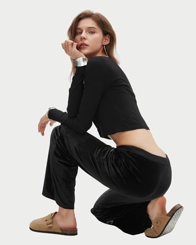 Velvet Star Rhinestone Flare Pants for Women, Bootcut Low Rise Drawstring Bell Bottoms, Y2K Streetwear4