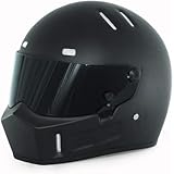 ATV-1 フルヘルメット レーシングヘルメット 人気 レトロヘルメットの安全保護ヘルメット メンズレディース FRP素材 超軽量 耐衝撃性 通気性 DOT 四季用 (S,艶消し黑+黒茶色のレンズ)