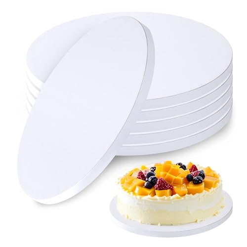(6 Piezas) Cake Drum, Base para Tartas 25 cm Redonda x 12 mm de Grosor, Bandeja Tarta de Cartón Blanca, Base Tartas Redonda Reutilizable para el Transporte de Tartas y Postres de 6-10 Pulgadas