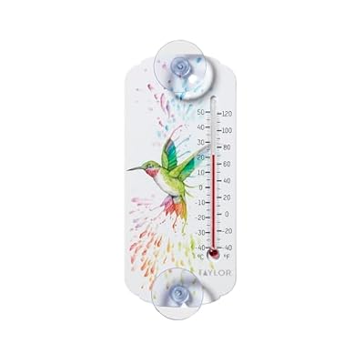 Taylor Rainbow Hummingbird Indoor Outdoor Suction Cup Thermometer, Decor for Patio, Pool, or Garage, 8 Inch, Multi