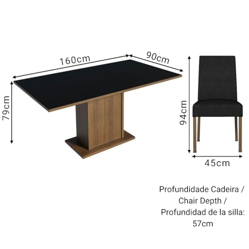 Image of Madesa 4 Seater Dining Set with Fully Cushioned Rectangular Table Top Sturdy Wooden 160 Cm for Dining Room and Kitchen - Brown /Black
