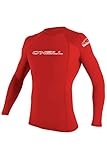 O'Neill Men's Basic Skins UPF 50+ Long Sleeve Rash Guard, Red, Large