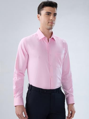 Image of Park Avenue Men Modern Slim Fit Solid Pattern Cotton Polyester Blend Semicutaway Collar Full Sleeve Formal Shirt