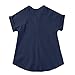 Girls V-Neck Linen Shirts Kids Lightweight Button Rolled Short Sleeve Curve Hem Tops Summer (Dark Blue, 5-6 Years)
