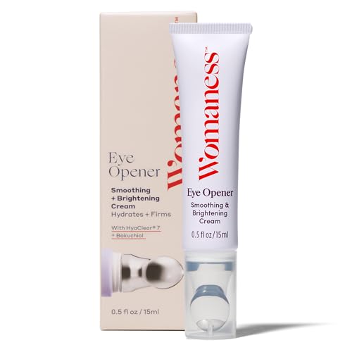 Womaness Eye Opener Under Eye Cream for Puffiness - Fine Lines and Dark Circles - Anti-Aging Treatment with Hyaluronic Acid, Bakuchiol Retinol Alternative and Cooling Applicator - 15ml