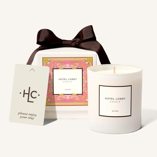 Hotel Lobby Miami Candle Luxury Hand-Poured 9.75oz Soy Wax with Coconut Sandalwood and Bergamot Infused with Essential Oils 65-Hour Burn Time Reusable Vessel Clean Burn