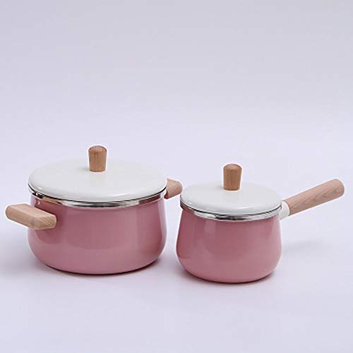 SBCGFY Minicacerola esmaltada con Tapa, fácil de Limpiar y con Mango Antideslizante para Cocina.(Talla única Rosa)