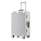 [Roamifyland] スーツケース キャリーケース 機内持ち込み 大型 大容量 軽量アルミフレーム式 キャリーバッグ 静音 ダブルキャスター TSAロック レトロ おしゃれなハンドル 手に優しい設計 人気 入学 海外旅行出張 Mサイズ シルバー 4-6泊 50L