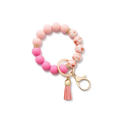 AOKSUNOVA Llavero de Pulsera con Cuentas, Llavero para Llaves de Coche, Pulsera para Llaves de Muñeca, Accesorio para Llaves, Rosa