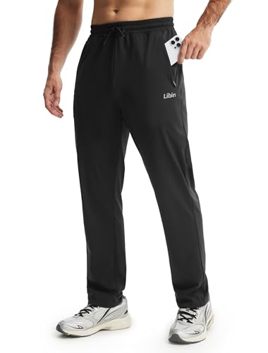Libin Men's Sweatpants with Zipper Pockets Stretch Joggers, Black, M | 4-Way Stretch, Lightweight, Comfortable, Breathable Athletic Pants for Workout Jogging Running Gym and Casual Wearing