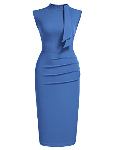 Image of Miusol Women's Retro 1950s Style Half Collar Ruffle Cocktail Pencil Dress