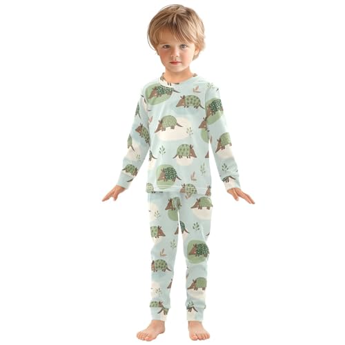 Pajama Sets Long Sleeve Cute Armadillos Green Soft Comfy Sleepwear 2 Piece PJS 3-8T2