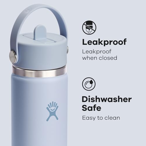 Image of Hydro Flask Water Bottle - Insulated Stainless Steel - Wide Mouth Flex Straw Lid, Non Spill, Leakproof and Refillable in 24 Oz Surf Blue