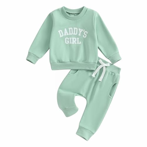 Image of AMIMOJY Toddler Girls Baby Clothes Sweatshirt Outfit Pullover Long Sleeve Tops Elastic Waist Pants with Pocket 2Pcs Set, 3-6 Months, Green