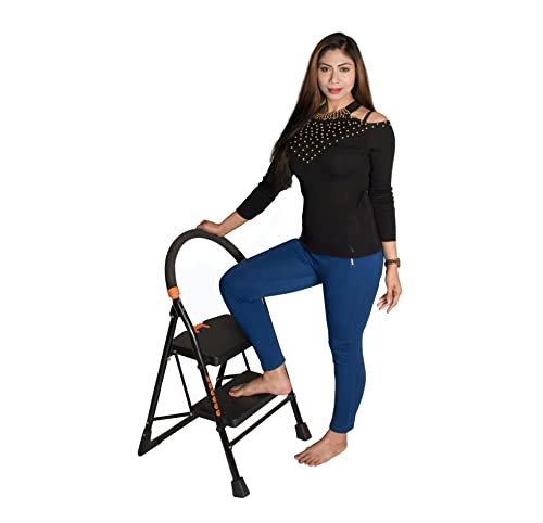 Parasnath Black Heavy Folding Ladder with Wide Steps Milano 2 Steps 2.7 Ft Ladder Made in India | Alloy Steel
