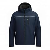 BUBW Giacca softshell da uomo, impermeabile, antivento, traspirante, con cappuccio, leggera, per escursioni, bicicletta, corsa, campeggio, navy scuro, M