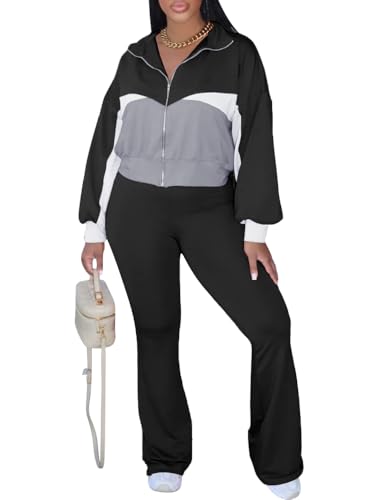 HBQ Women's Color Block 2 Piece Tracksuit Sets Long Sleeve