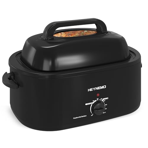 HEYNEMO 22Qt Electric Roaster Oven, Turkey Roaster Electric, Roaster Oven Buffet, Selfbasting Lid, Removable Pan, Full-Range Temperature Control Cool-Touch Handles, Black, Turkey Roaster