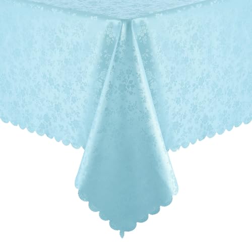 Image of Smiry Rectangle Table Cloth, Waterproof Heavy Duty Vinyl Tablecloths, Wipeable Washable Table Cover for Kitchen and Dining Room (Light Blue, 60 inch X 102 inch)