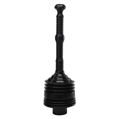 Image of Waxman PlumbCraft 5.5-in. Diameter Black Plastic Bellows Plunger 7505900, Heavy Duty Toilet Plunger for Households, Accordion Plunger to Unclog Toilet, Toilet Bowl Plunger with Ergonomic Handle