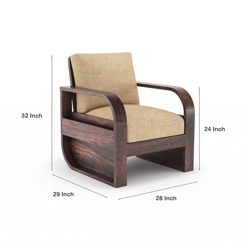 Image of Solid Sheesham Wood 5 Seater Sofa Set | Wooden Sofa Set for Your Living Room with Brown Cushions (3+1+1 Walnut Finish)