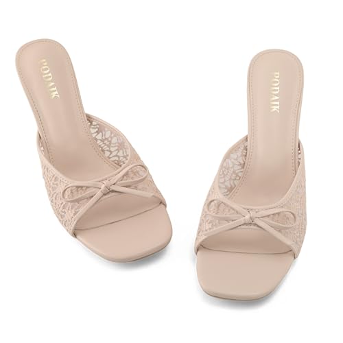Image of Kitten Heels for Women Slip On Sandals Bow Mules Heeled Sandals Square Open Toe Dress Party Slides