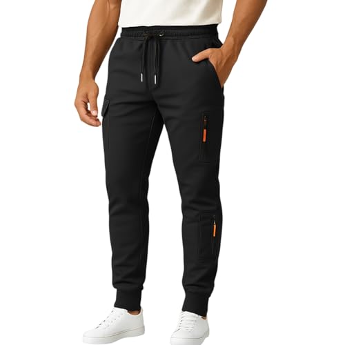Cargo Sweatpants for Men Casual Classic Golf Fleece Lined Joggers Outdoor Hiking Cargo Scrub Pants with Zip Pockets