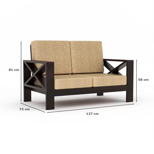 Image of Sheesham Wooden 7 Seater Sofa for Living Room | Rosewood 7 Seater Cushion Sofa X-Legs | Solid Wood Sofa Set for Lounge (3+2+2,Walnut)