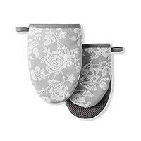 Martha Stewart Floral Vine Mini Oven Mitt 2-Pack Set, Grey, 5.5"X8"