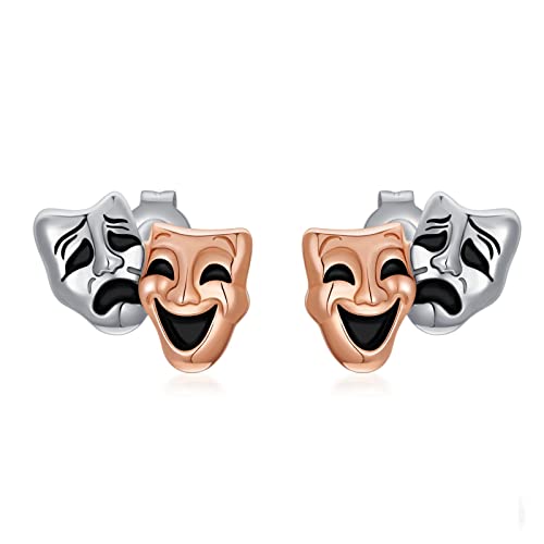 YAFEINI Theatre Gifts Sterling Silver Comedy Tragedy Mask Stud Earrings Face Earrings Drama Masks Jewelry for Women
