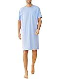 Latuza Men's Cotton Nightshirt Short Sleeves Sleep Shirt Nightgown L LightBlue