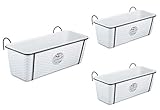 [page_title]-3 Stück Pflanzkasten im Rattan Design mit Integriertem Wasserspeicher und Metallrahmen für Geländer Aller Art oder zum Aufstellen, Maße B 50 x H 18 x T 16 cm, Farbe weiß