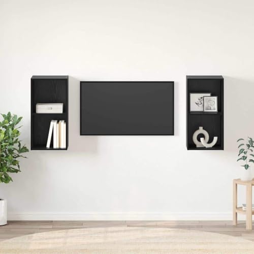 HETFTJN Wand-TV-Schrank 2er Set Schwarz Eiche 37 x 37 x 72 cm Massiver Holzwerkstoff mit Modularer Aufbewahrung Modernes Lowboard für Wohnzimmer Schlafzimmer und Flur