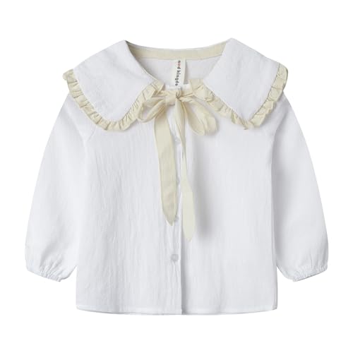 Image of Mud Kingdom Girls Blouse Shirts Spring Fall Long Sleeve Button-Down Top Ruffle Collar