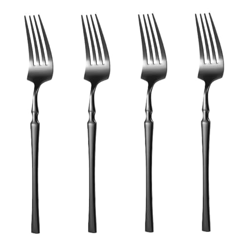 Image of Silverware Dinner Forks Set of 4 | Korean Vintage Style Flatware Fork Set | Dishwasher-Safe Stainless Steel Cutlery for Home, Restaurant & Gift Giving (Matte Black)
